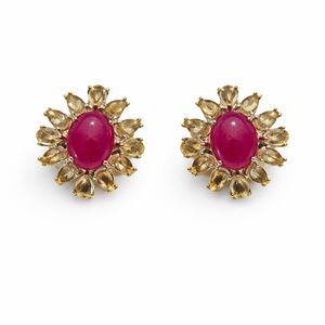 Sterling Silver Star Ruby and Citrine Earrings New